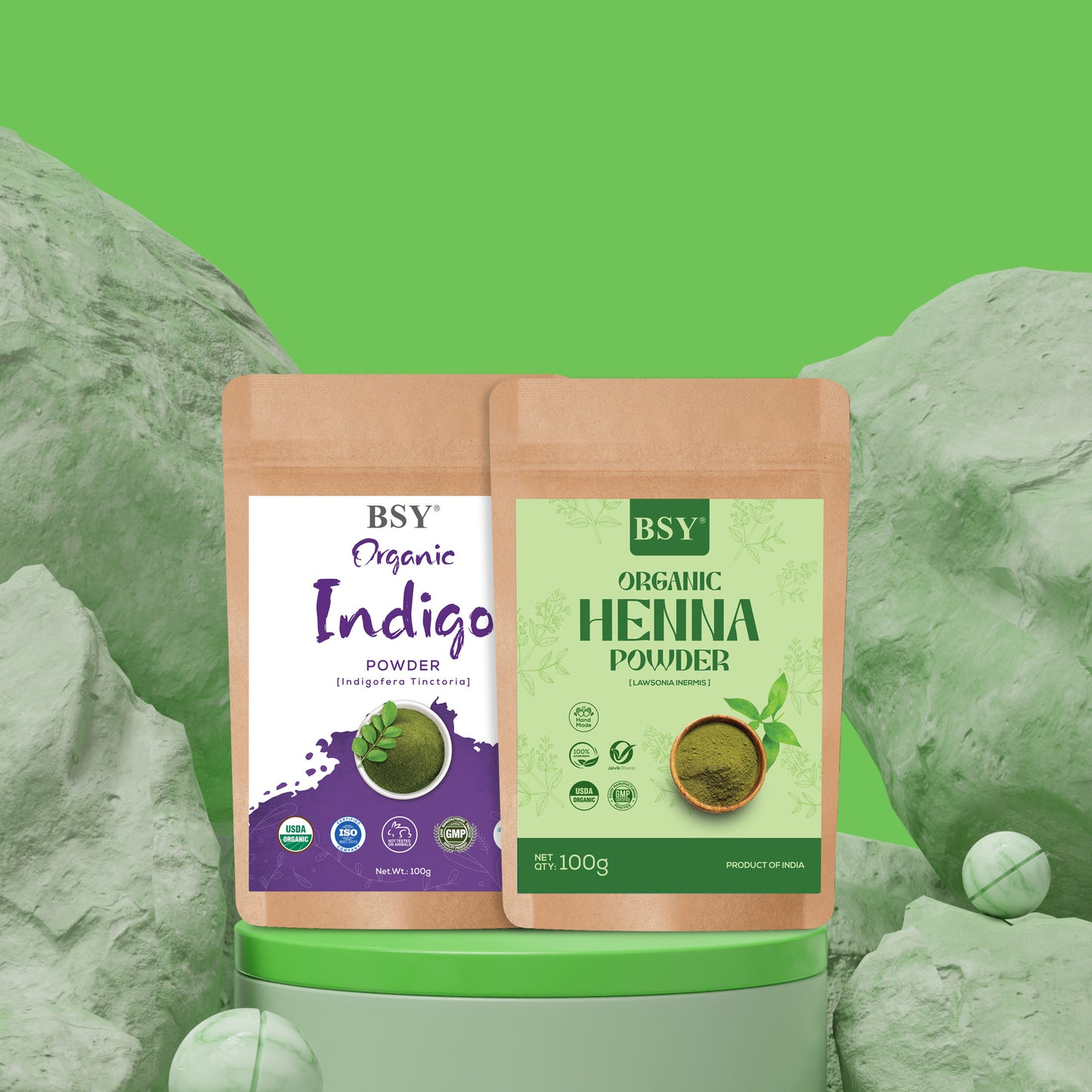 BSY Organic Indigo and Henna Powder Combo