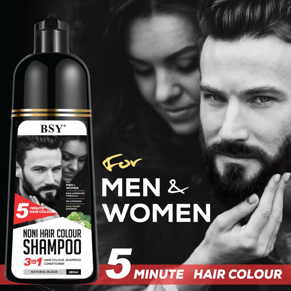 BSY Noni Natural Black Hair color shampoo - 180ml - Pump pack | No Ammonia | 3 in 1 - Hair Colour, Shampoo, conditioner for women | Noni Fruit Hair Dye for Men | 5 Minutes Hair Color