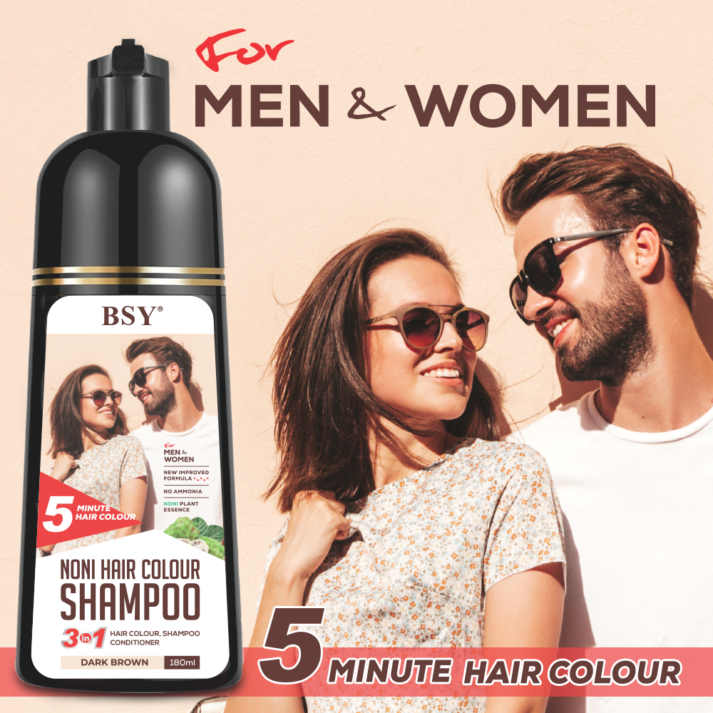 BSY Noni Dark Brown Hair colour shampoo -180 ml | No Ammonia | 3 in 1 - Hair Dye Shampoo, Conditioner for women | Noni Fruit Hair Dye for Men | 5 Minutes Hair Color