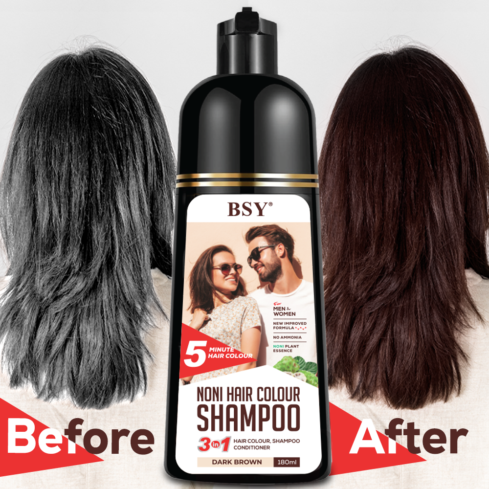 BSY Noni Dark Brown Hair colour shampoo -180 ml | No Ammonia | 3 in 1 - Hair Dye Shampoo, Conditioner for women | Noni Fruit Hair Dye for Men | 5 Minutes Hair Color