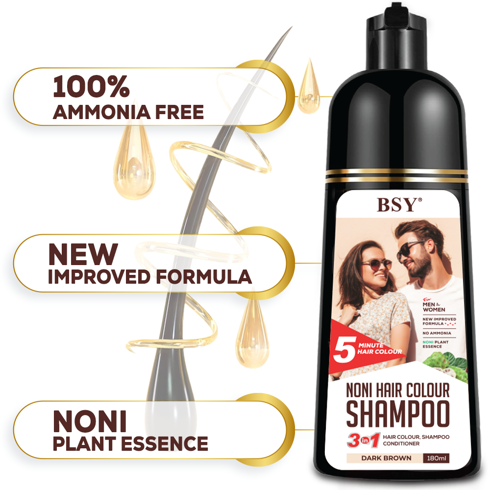 BSY Noni Dark Brown Hair colour shampoo -180 ml | No Ammonia | 3 in 1 - Hair Dye Shampoo, Conditioner for women | Noni Fruit Hair Dye for Men | 5 Minutes Hair Color