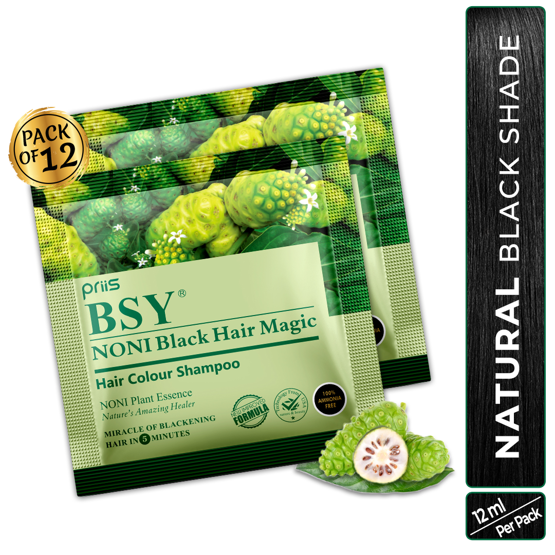 Pack Of 5 BSY Noni Black Hair Magic Fruit Based Shampoo Hair Dye Color,20ml  | eBay