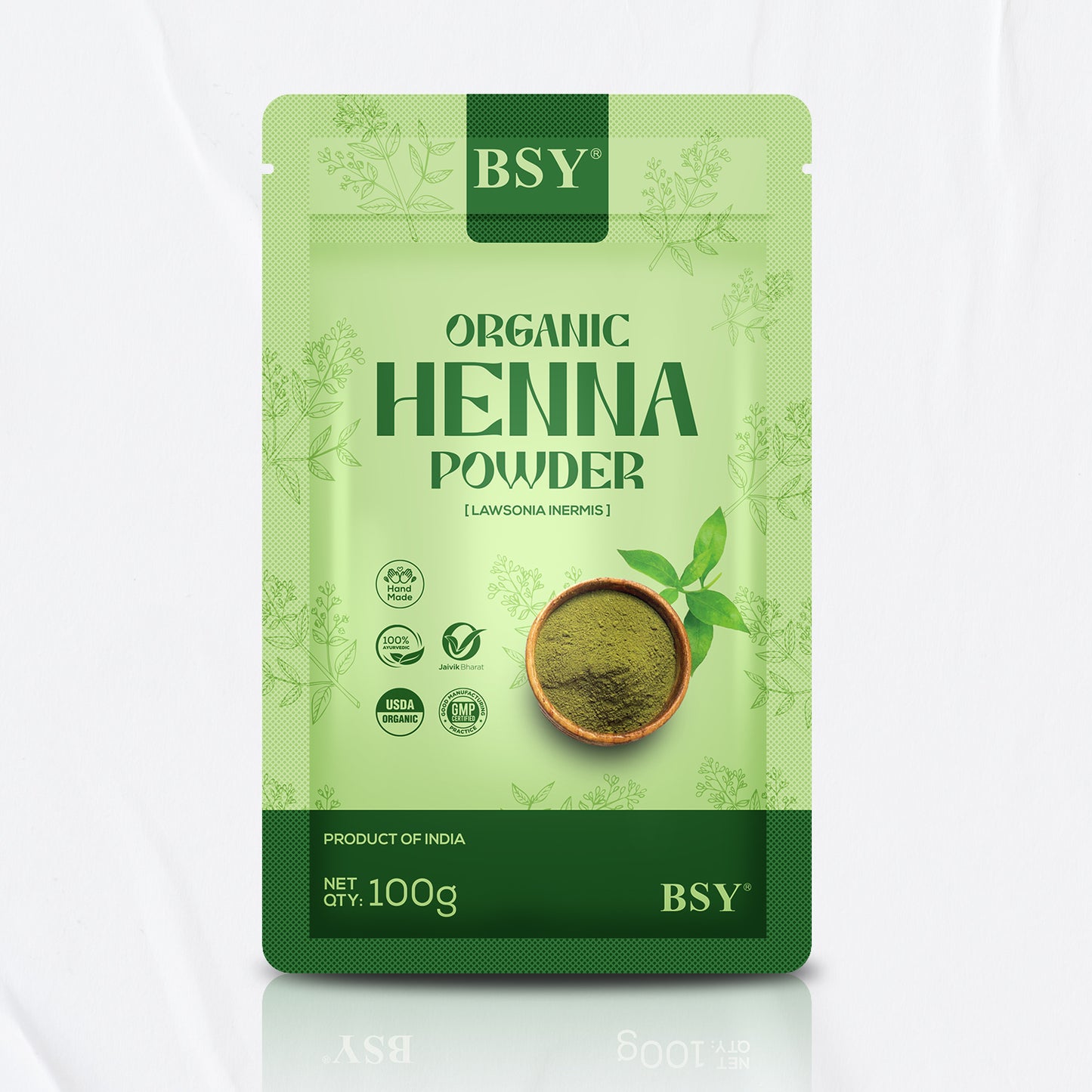 BSY 100% Organic Henna Powder For Hair Color, Natural Henna Powder, Hair Care Powder, Chemical-Free For Hair Health, USDA & GMP Certified, 100g (Pack of 1)