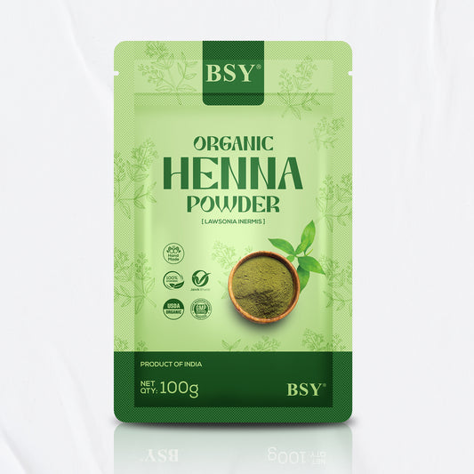 BSY 100% Organic Henna Powder For Hair Color, Natural Henna Powder, Hair Care Powder, Chemical-Free For Hair Health, USDA & GMP Certified, 100g (Pack of 1)
