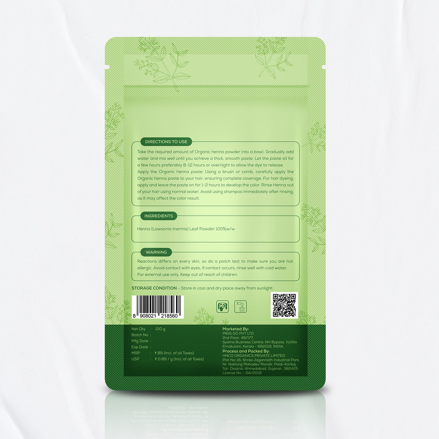 BSY 100% Organic Henna Powder For Hair Color, Natural Henna Powder, Hair Care Powder, Chemical-Free For Hair Health, USDA & GMP Certified, 100g (Pack of 1)