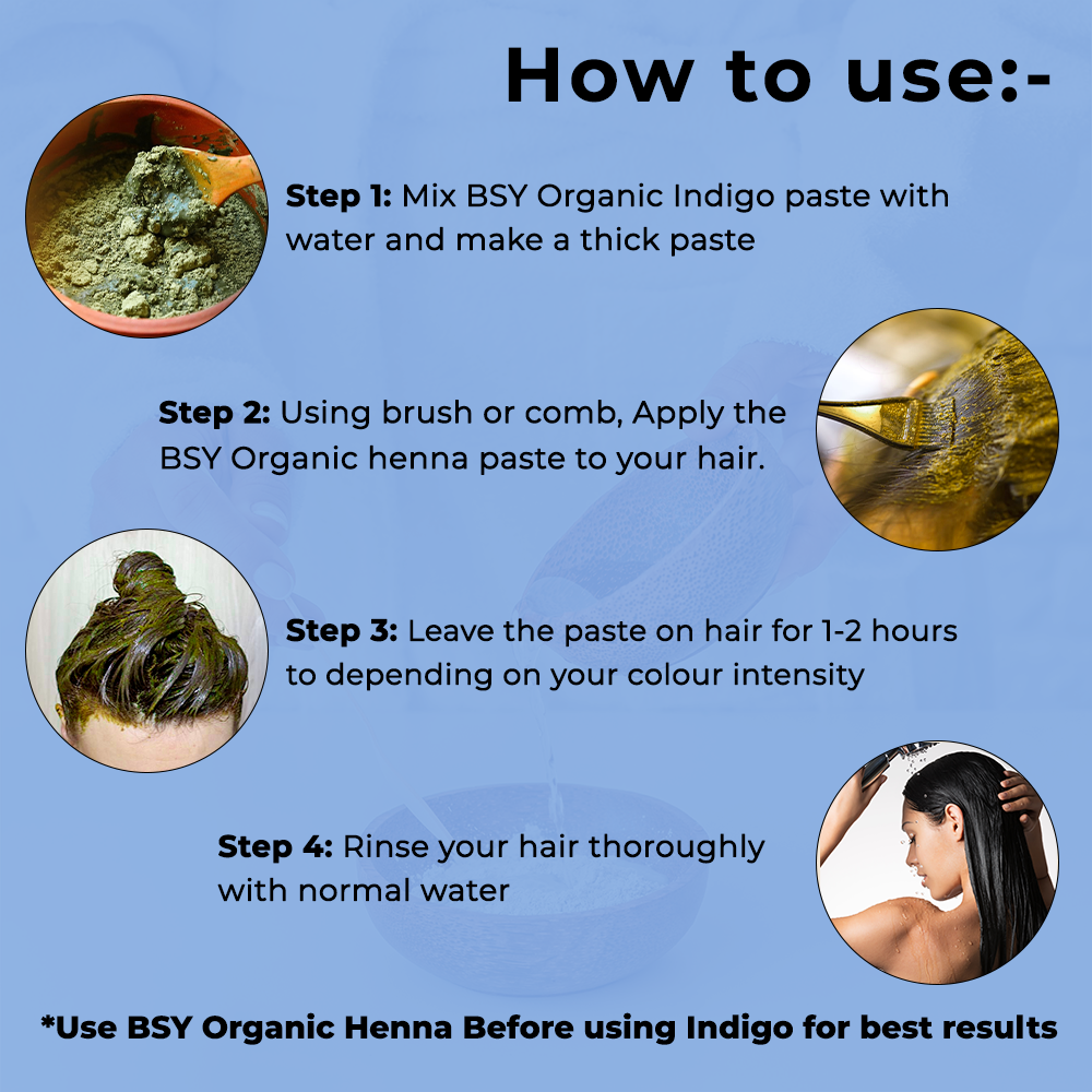 BSY Organic Indigo Powder for Hair Colour - 227g (Pack of 1), Natural Avuri Leaf Powder, Natural Hair colour