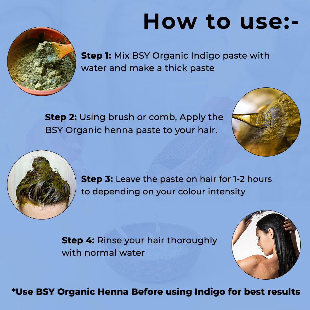 BSY Organic Indigo and Henna Powder for Hair Colour , Natural Hair colour, Hair care powder, Conditions and Nourishes Hair (227g Each)