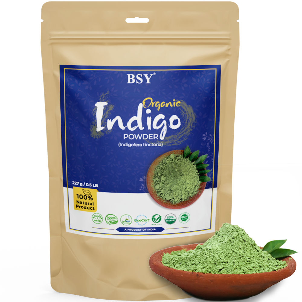 BSY Organic Indigo Powder for Hair Colour - Black - 227g (Pack of 1), Natural Avuri Leaf Powder, Natural Hair colour