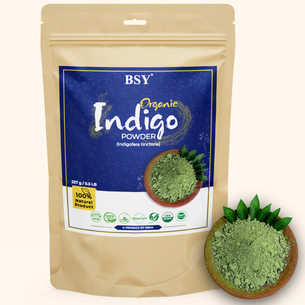BSY Organic Indigo Powder for Hair Colour - 227g (Pack of 1), Natural Avuri Leaf Powder, Natural Hair colour